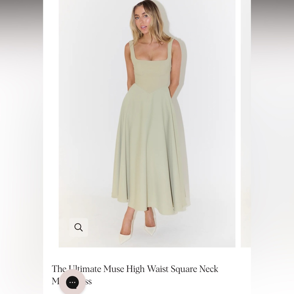 Sage Ultimate Muse High Waist Square Neck Midi Dress - Odd Muse UK
